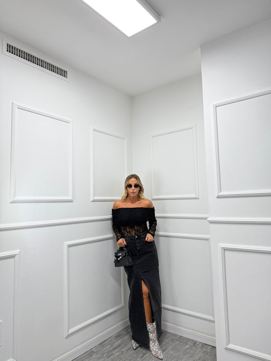 Longuette in denim Selena nera a723