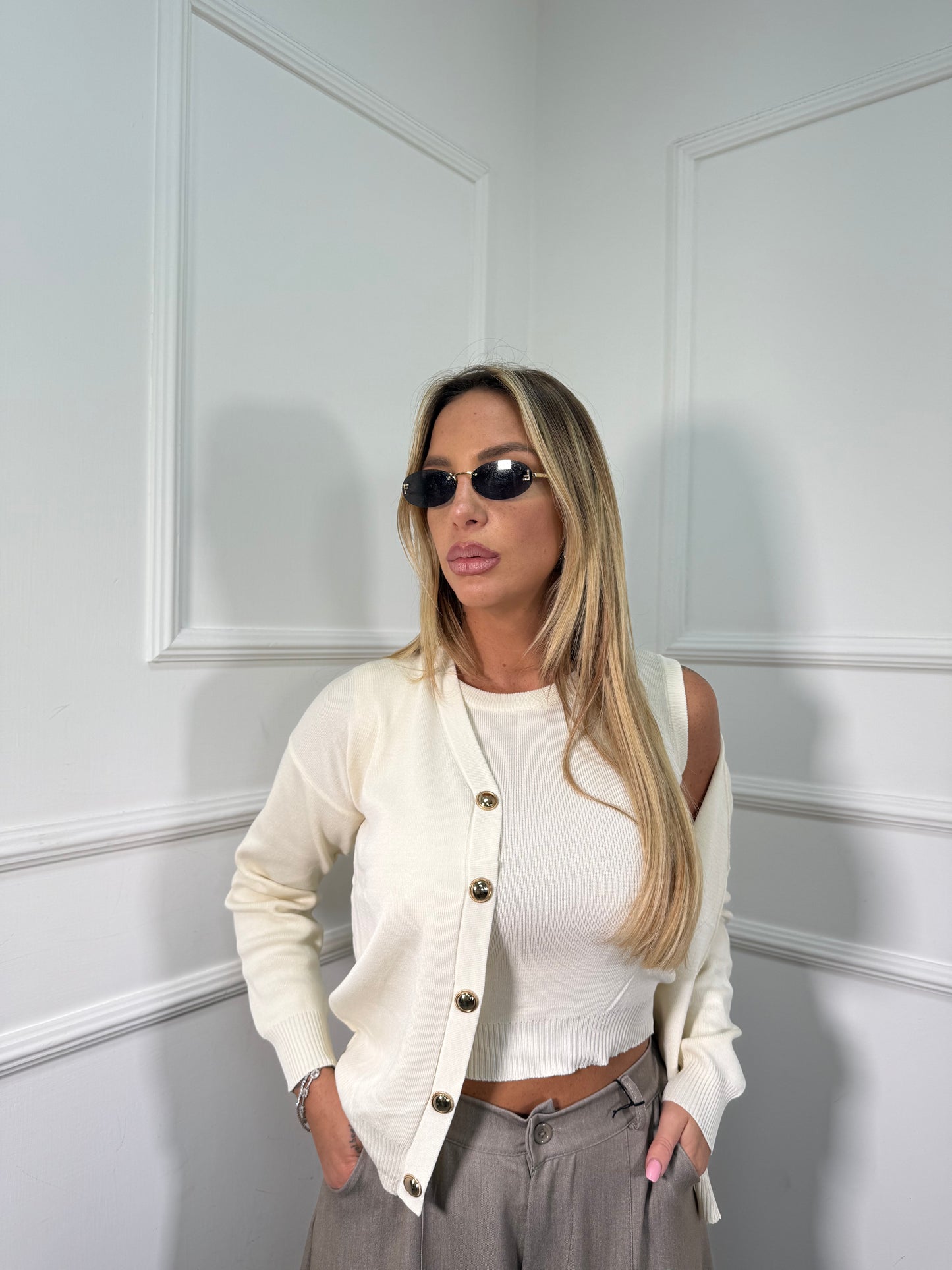 Twin set a costine Coco panna 3588