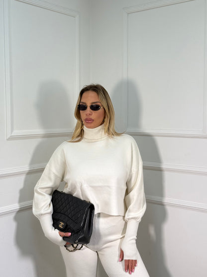 Coordinato lana rasata collo alto Alaska bianco g106