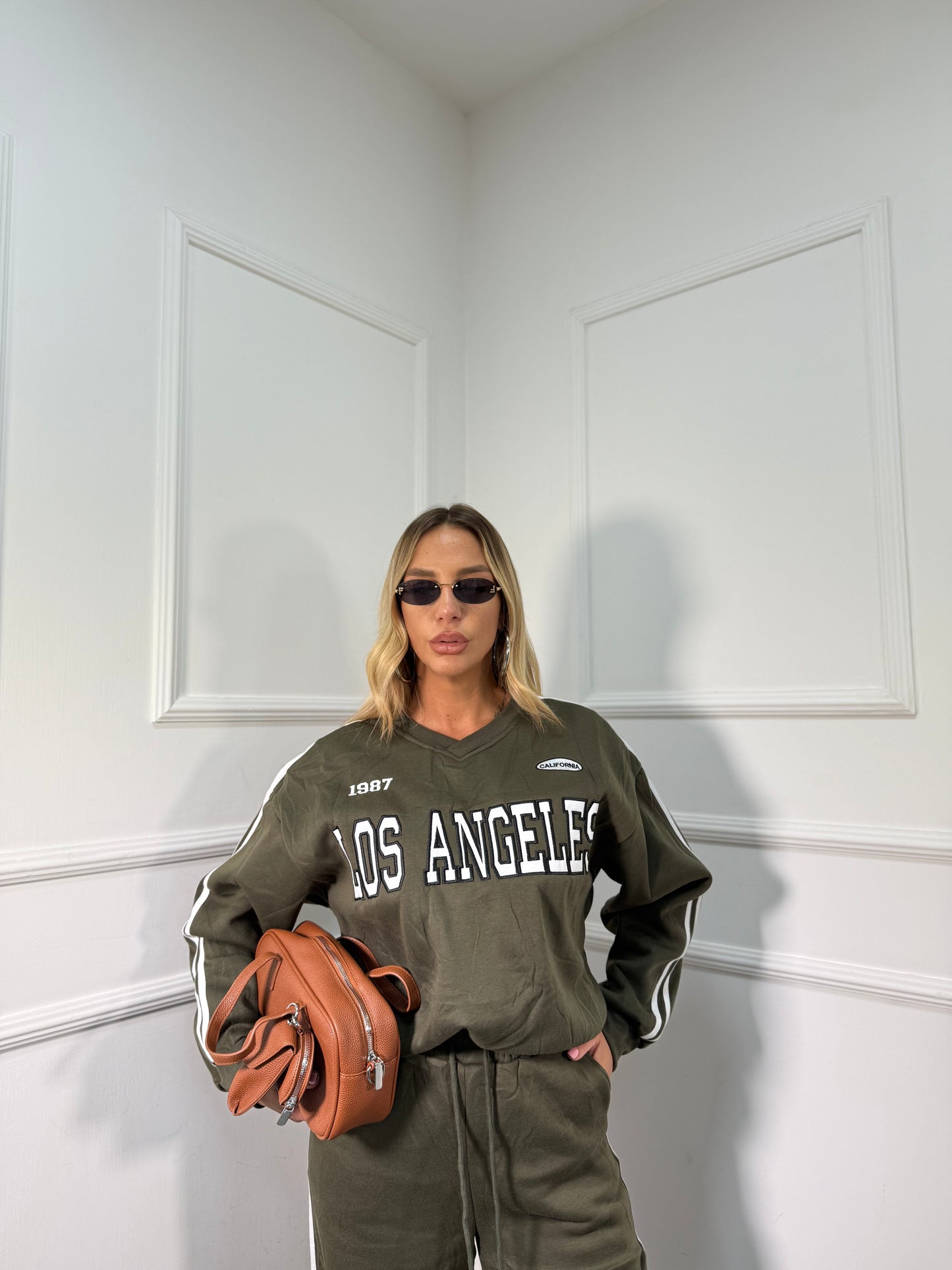 Coordinato in tuta Los Angeles verde oliva rt723