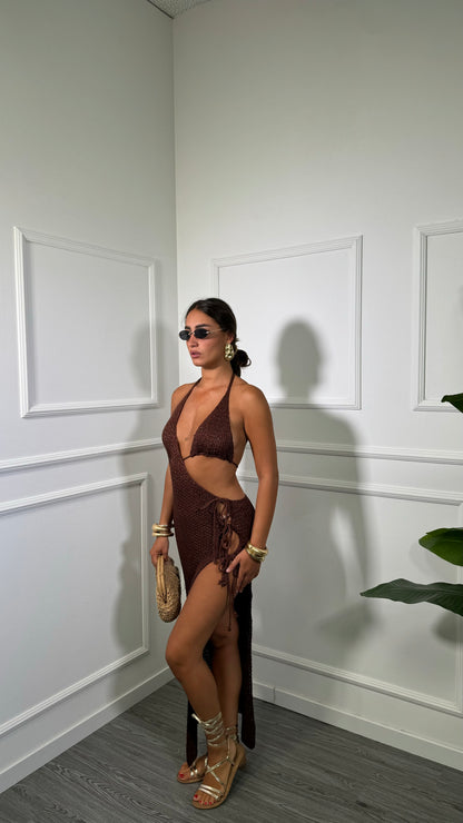Abito midi in filo lurex Eden marrone ab-8136-lx