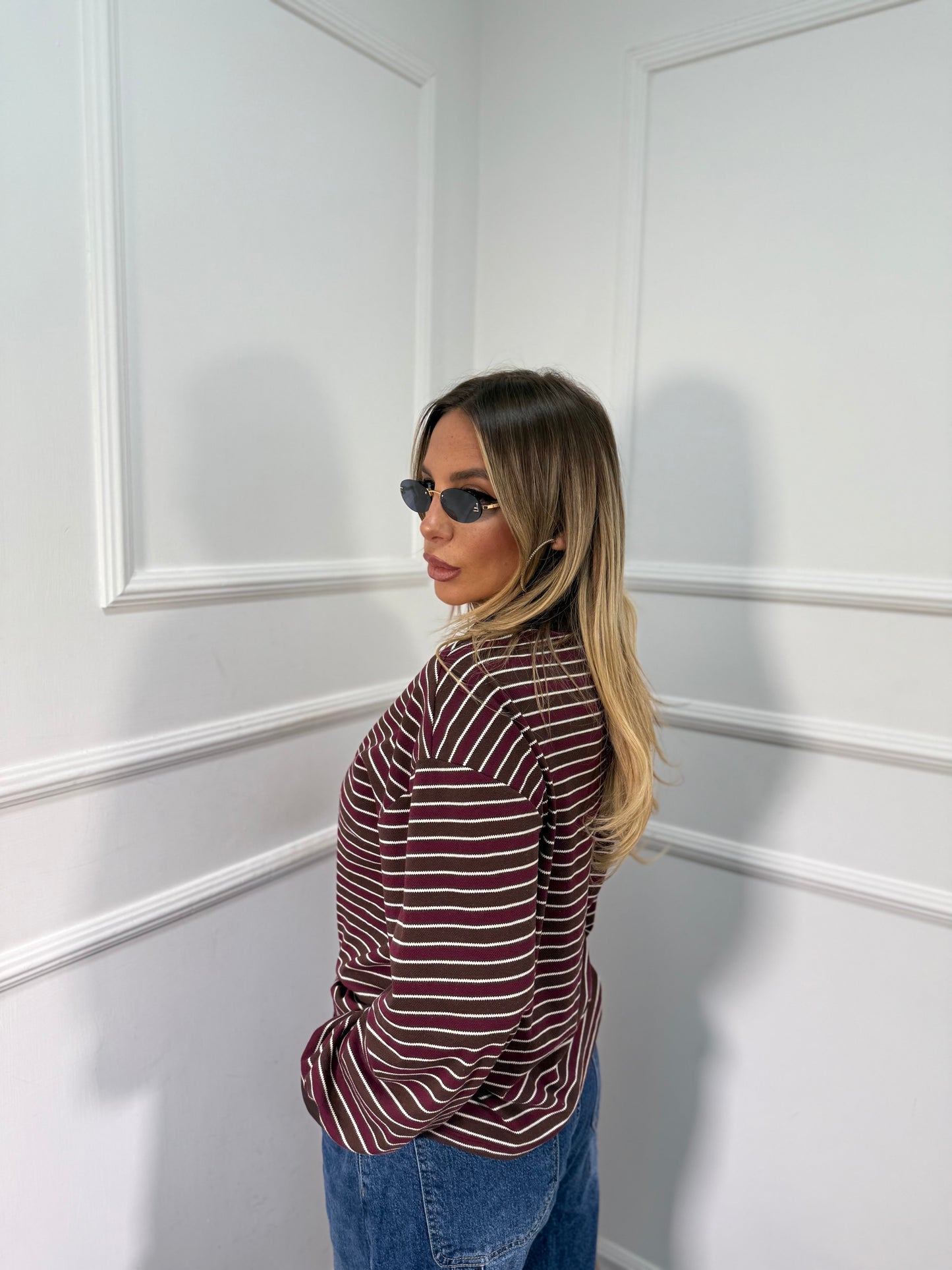 Polo a righe Holly bordeaux/cacao 2714