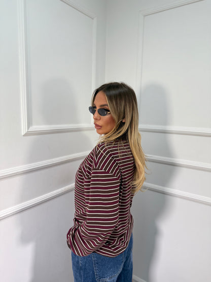 Polo a righe Holly bordeaux/cacao 2714