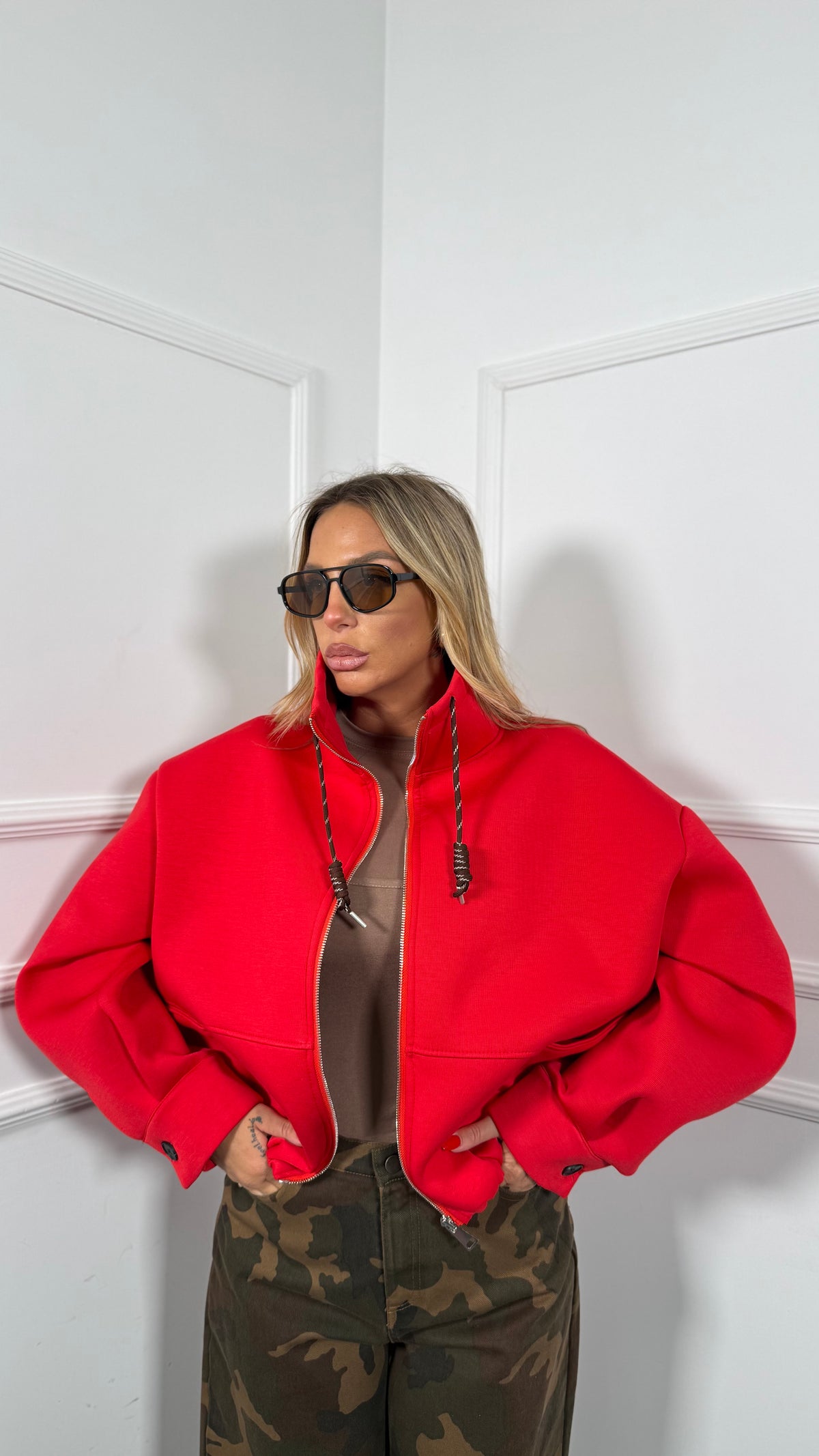 Giubbino in felpa neoprene Elena rosso m8829