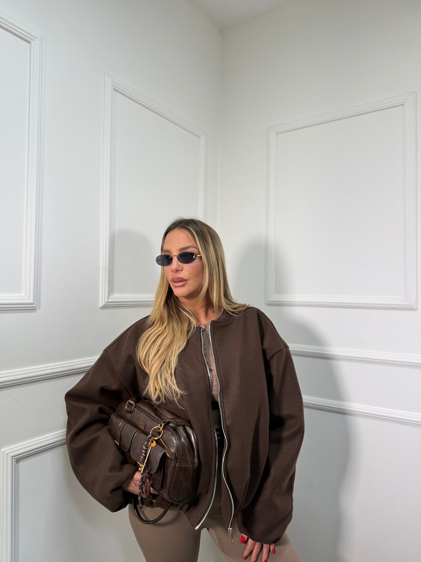 Bomber oversize lana cotta Travel cioccolato 312