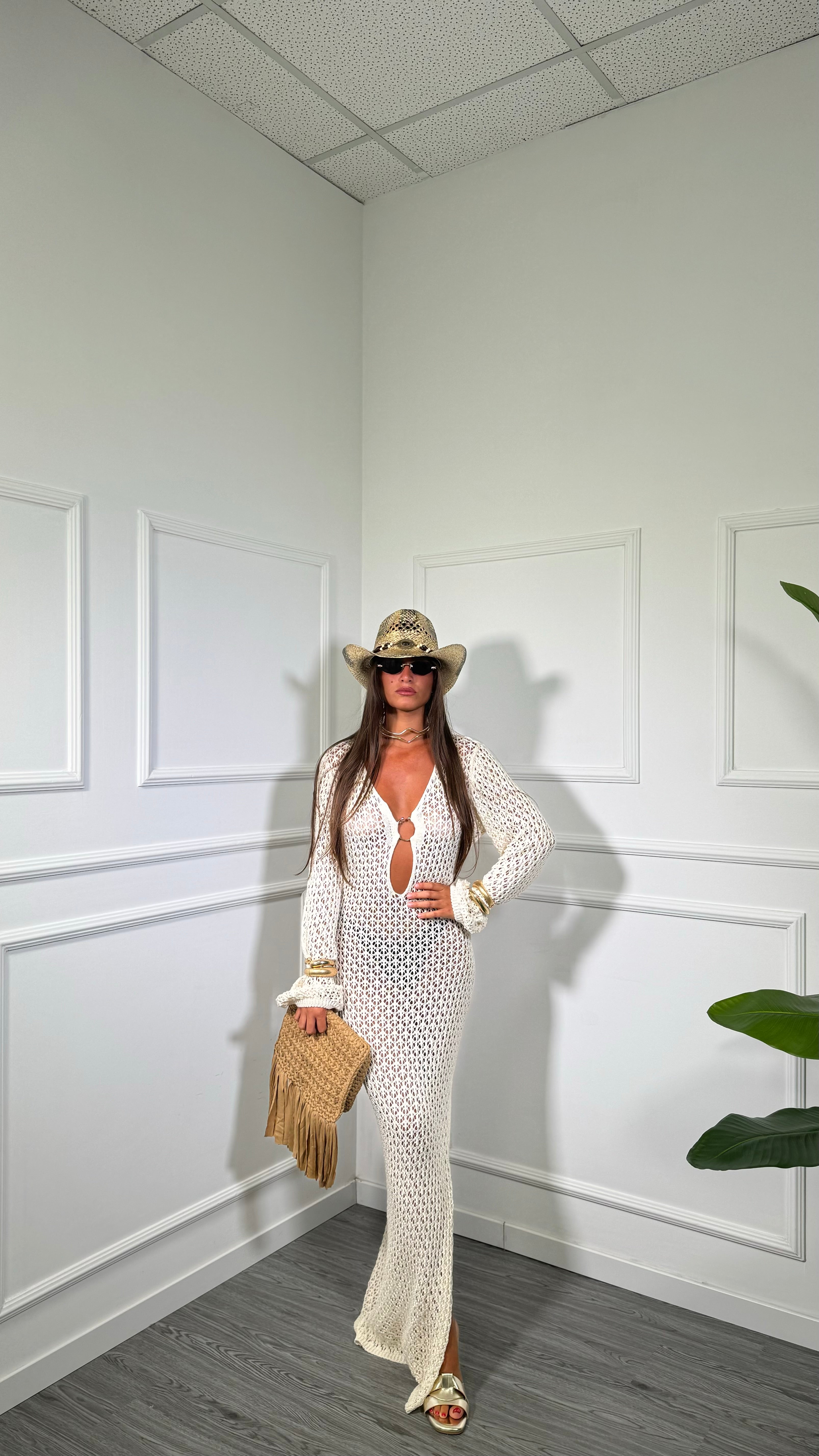 Abito lungo in crochet Suamy canapa 3138
