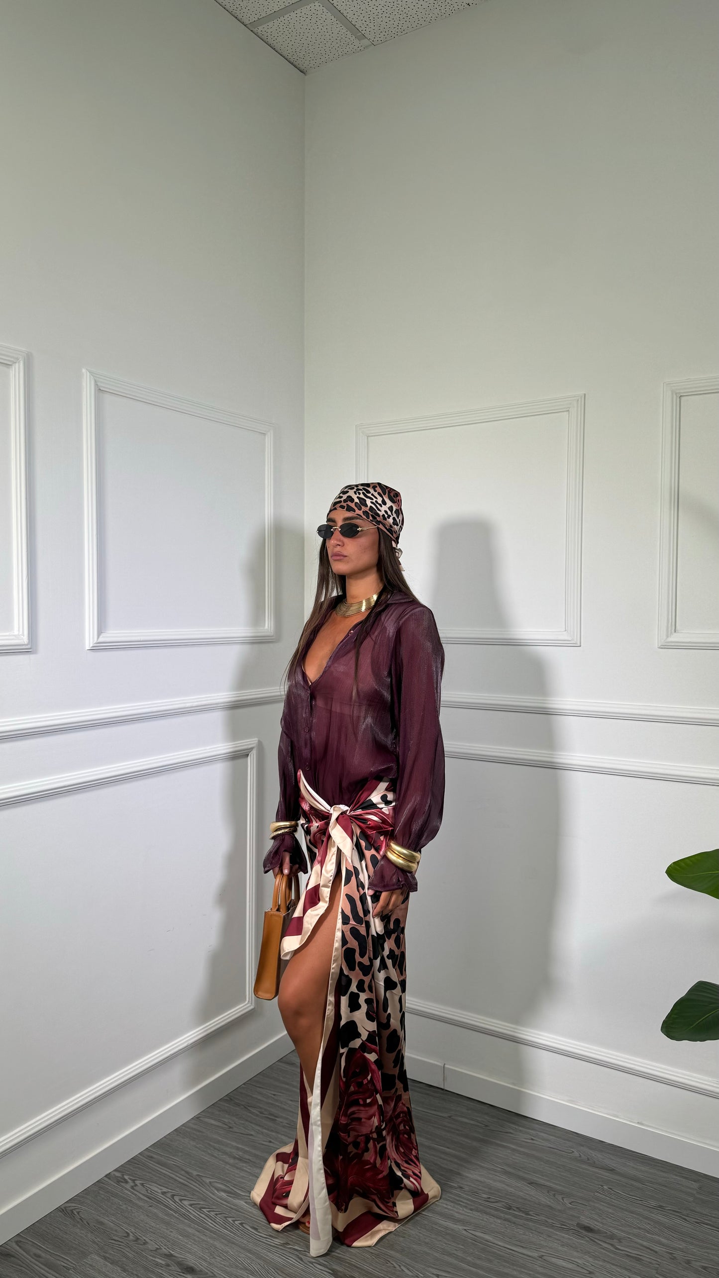 Pareo + bandana in satin maculato Palomas vinaccia 37271