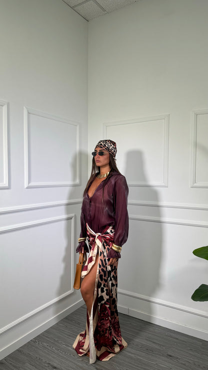 Pareo + bandana in satin maculato Palomas vinaccia 37271