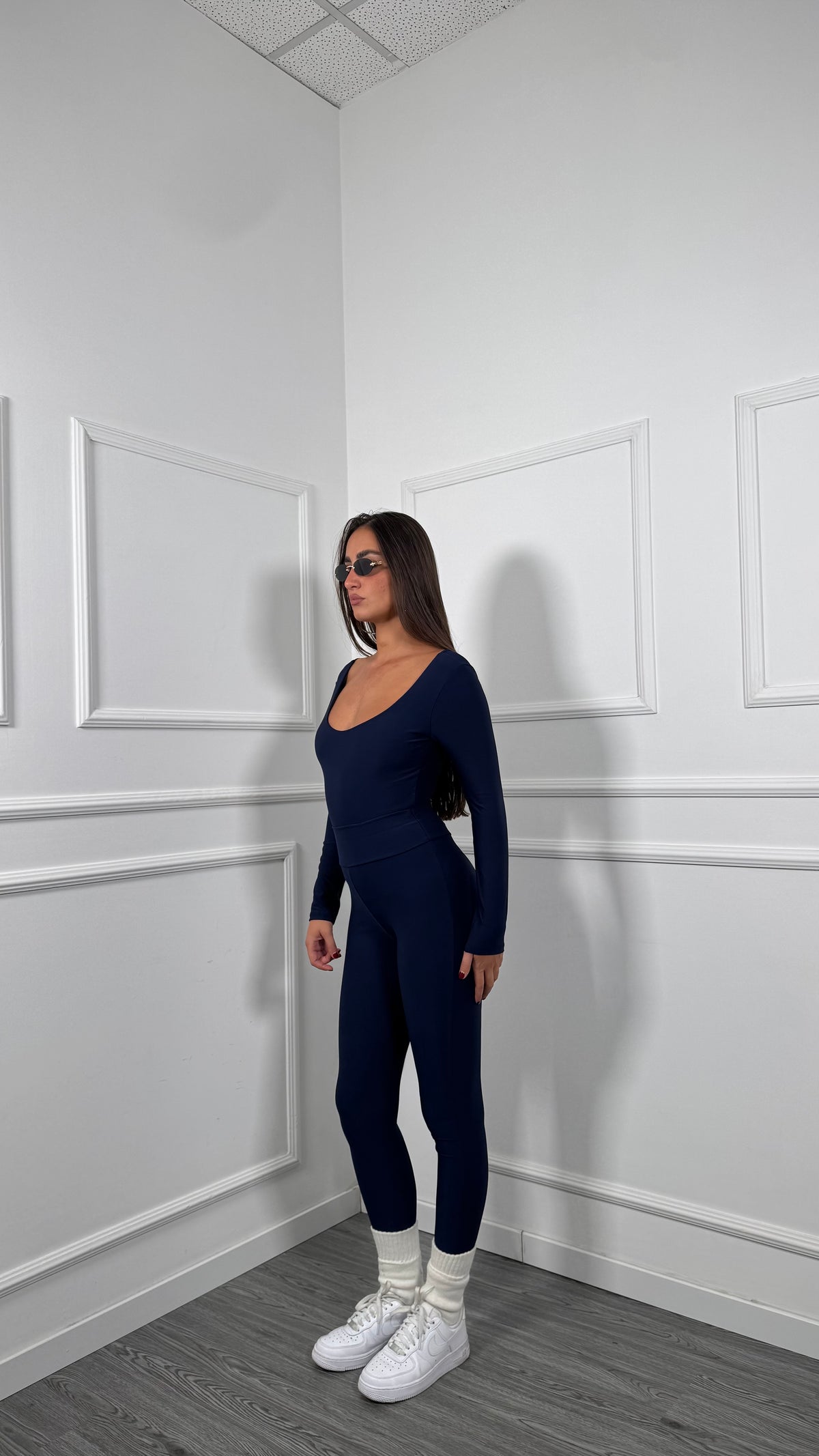 Coordinato in lycra con body Magazine blu 5660