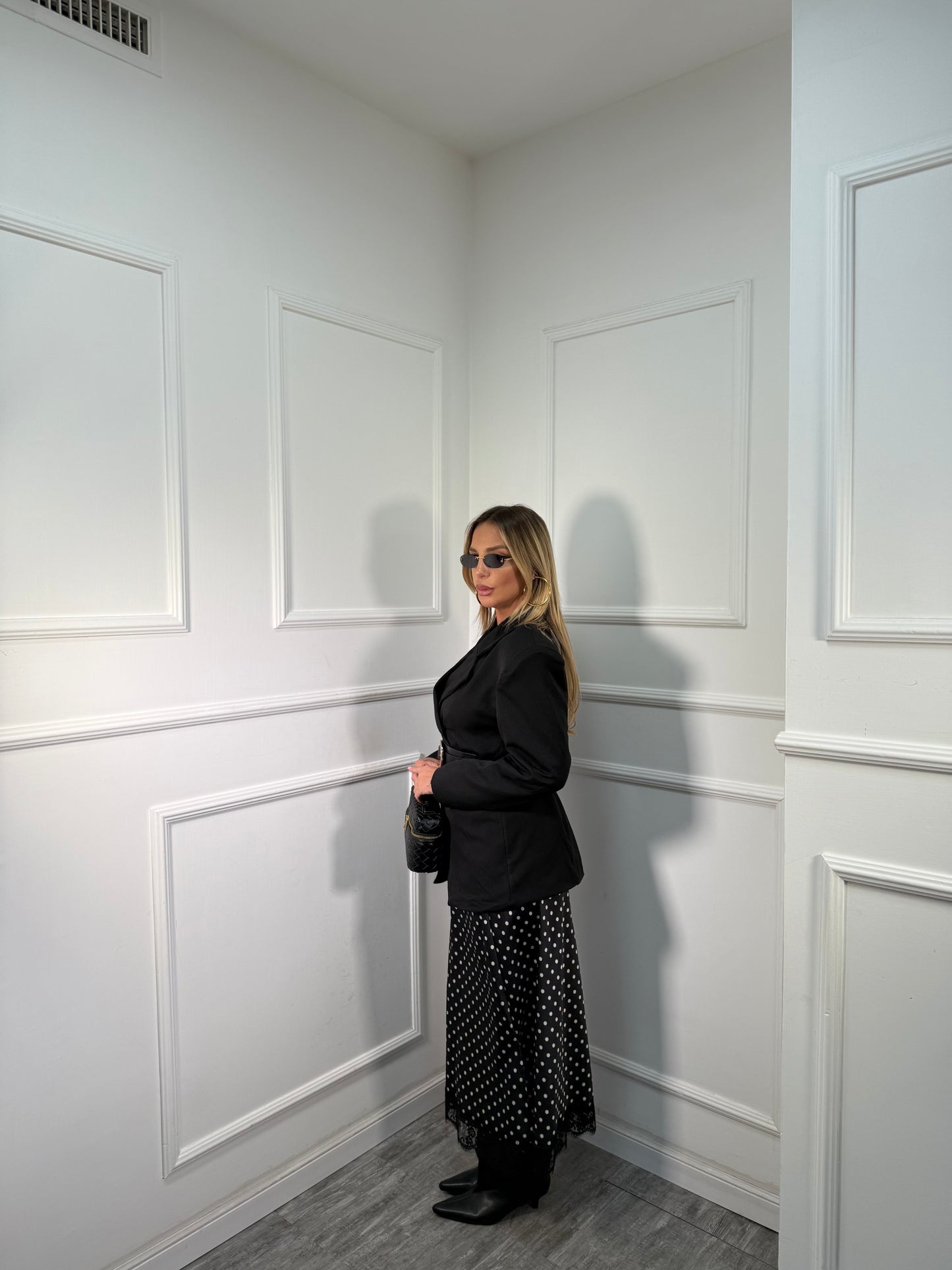 Longuette in satin e pizzo a pois Celine nera 7932