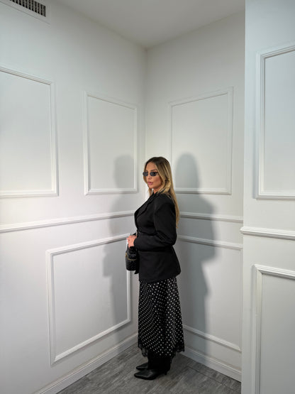 Longuette in satin e pizzo a pois Celine nera 7932