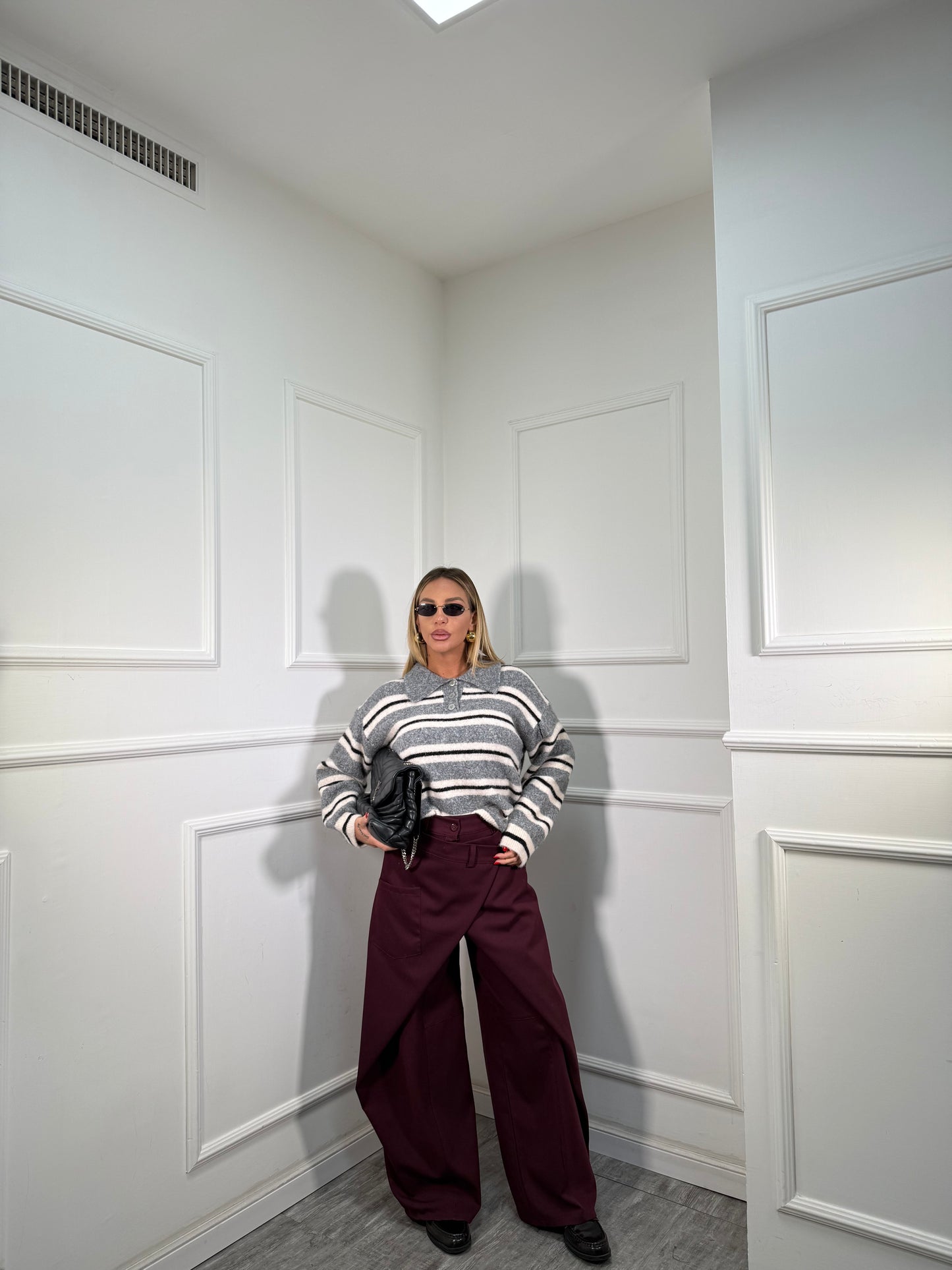 Pantaloni balloon doppio bustino asimmetrico Tokyo borgogna nf9251