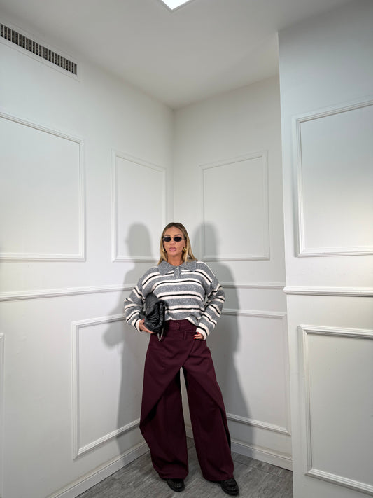 Pantaloni balloon doppio bustino asimmetrico Tokyo borgogna nf9251