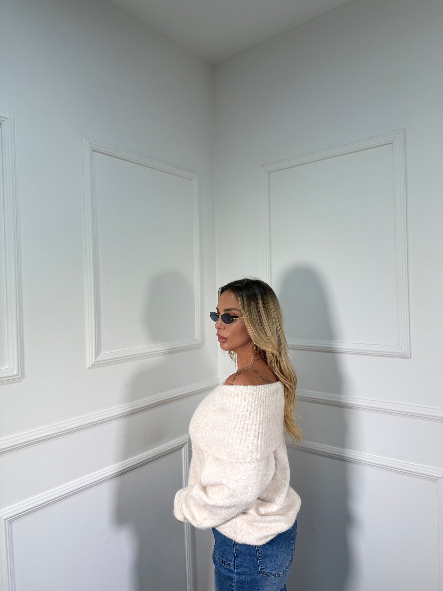 Maxi pull scollo a barca Candy panna 33895