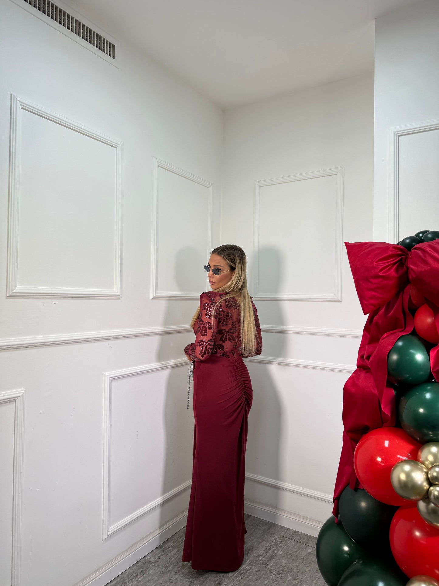 Abito midi con paillettes Samira bordeaux 12295