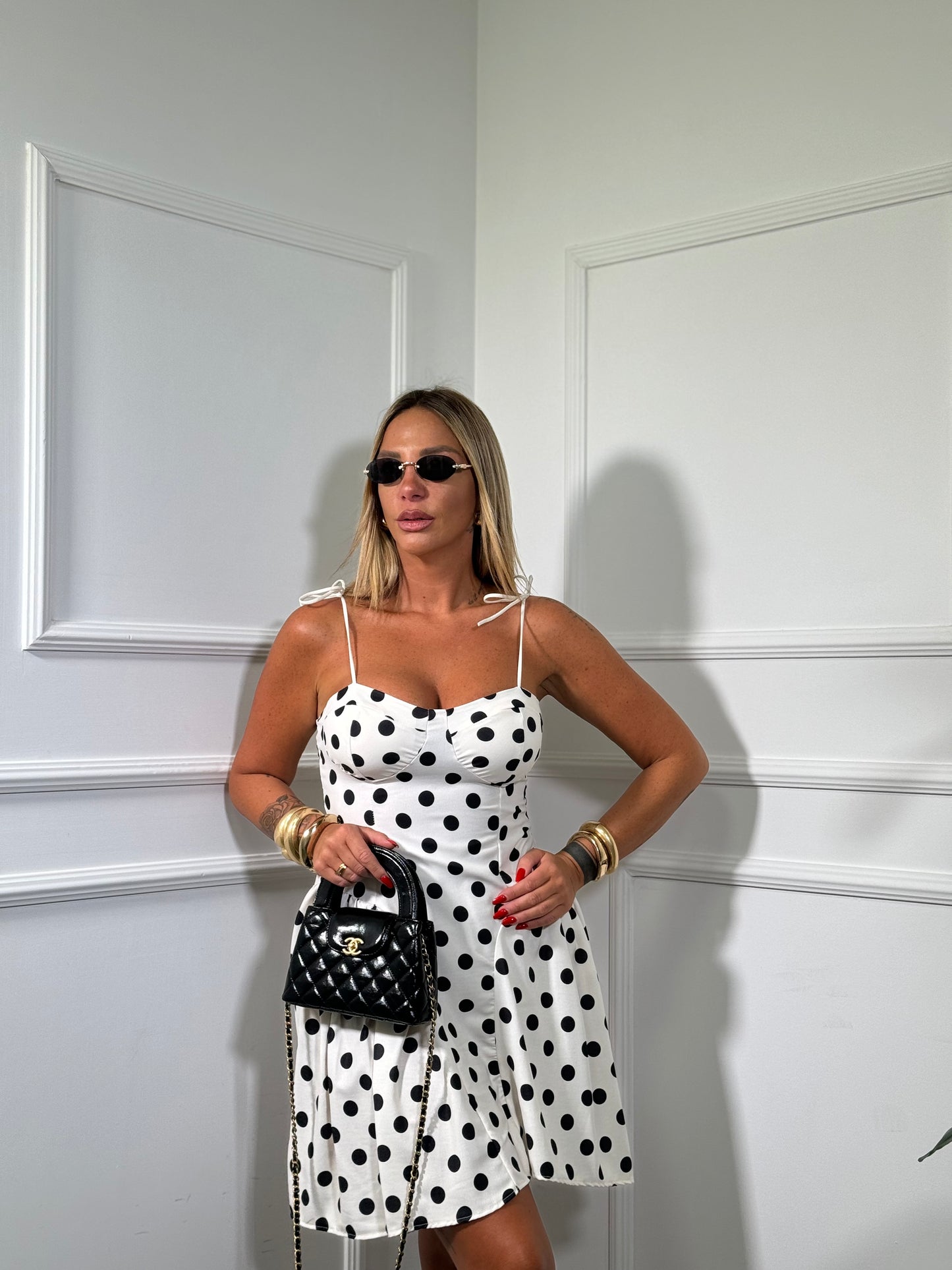 Abito corto con pois Sofy bianco 25714