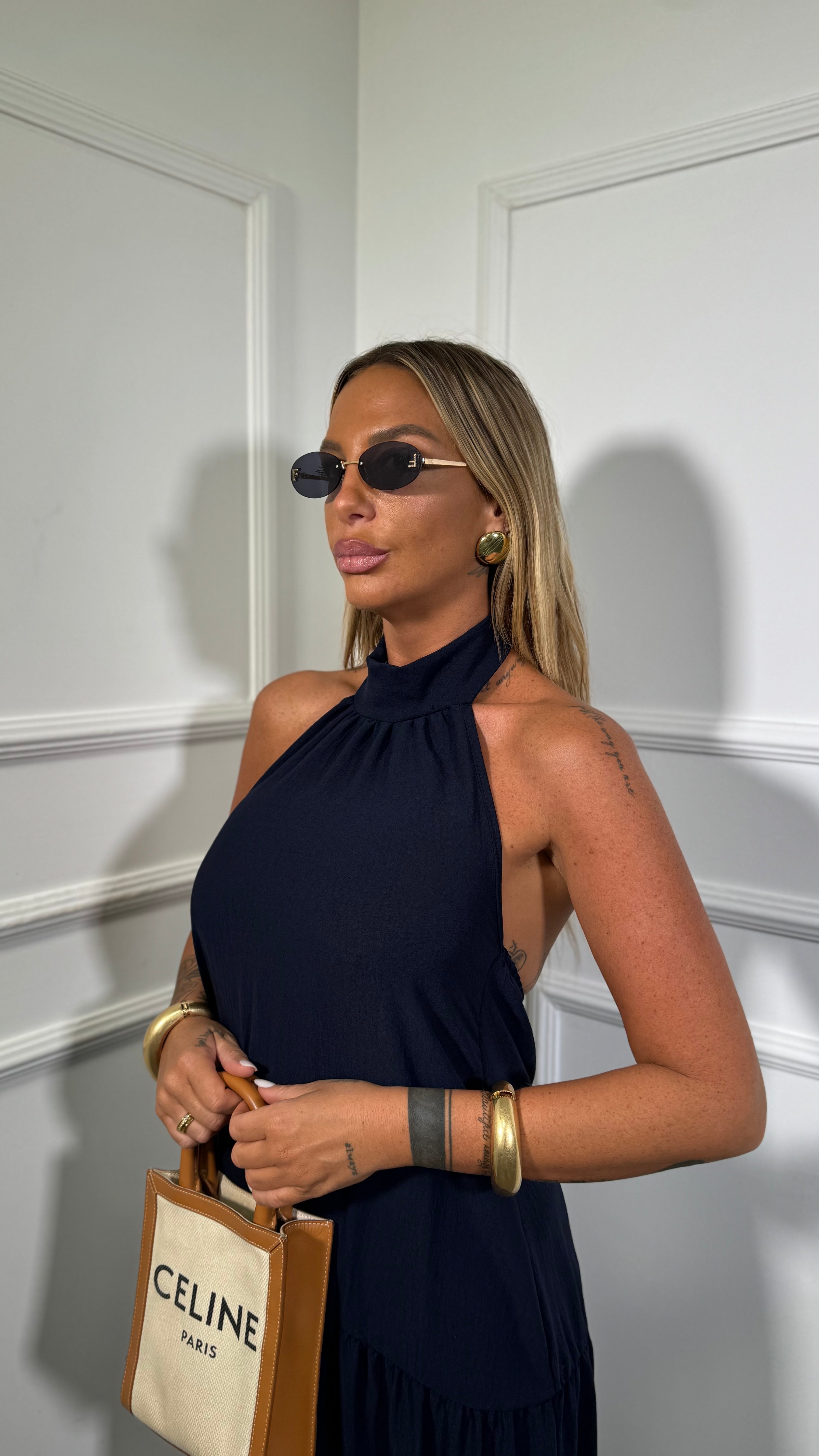 Abito midi con balze Desy blu