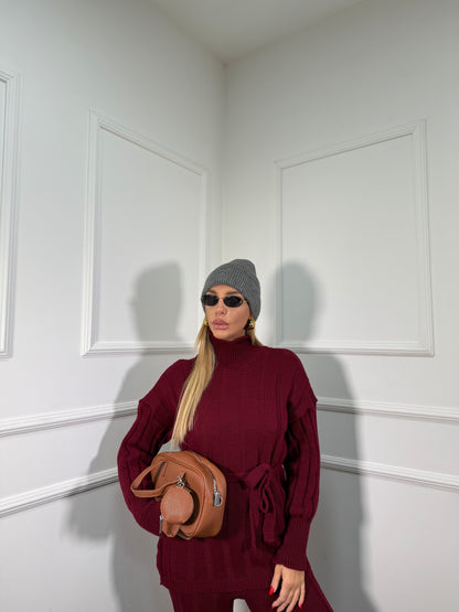 Coordinato in maglia a coste December bordeaux 228000