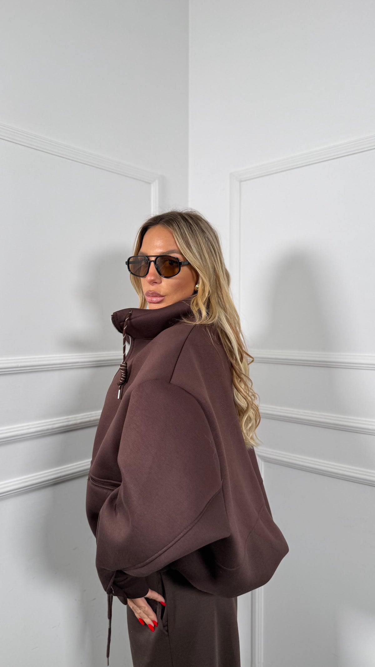 Giubbino in felpa neoprene Elena cioccolato m8829
