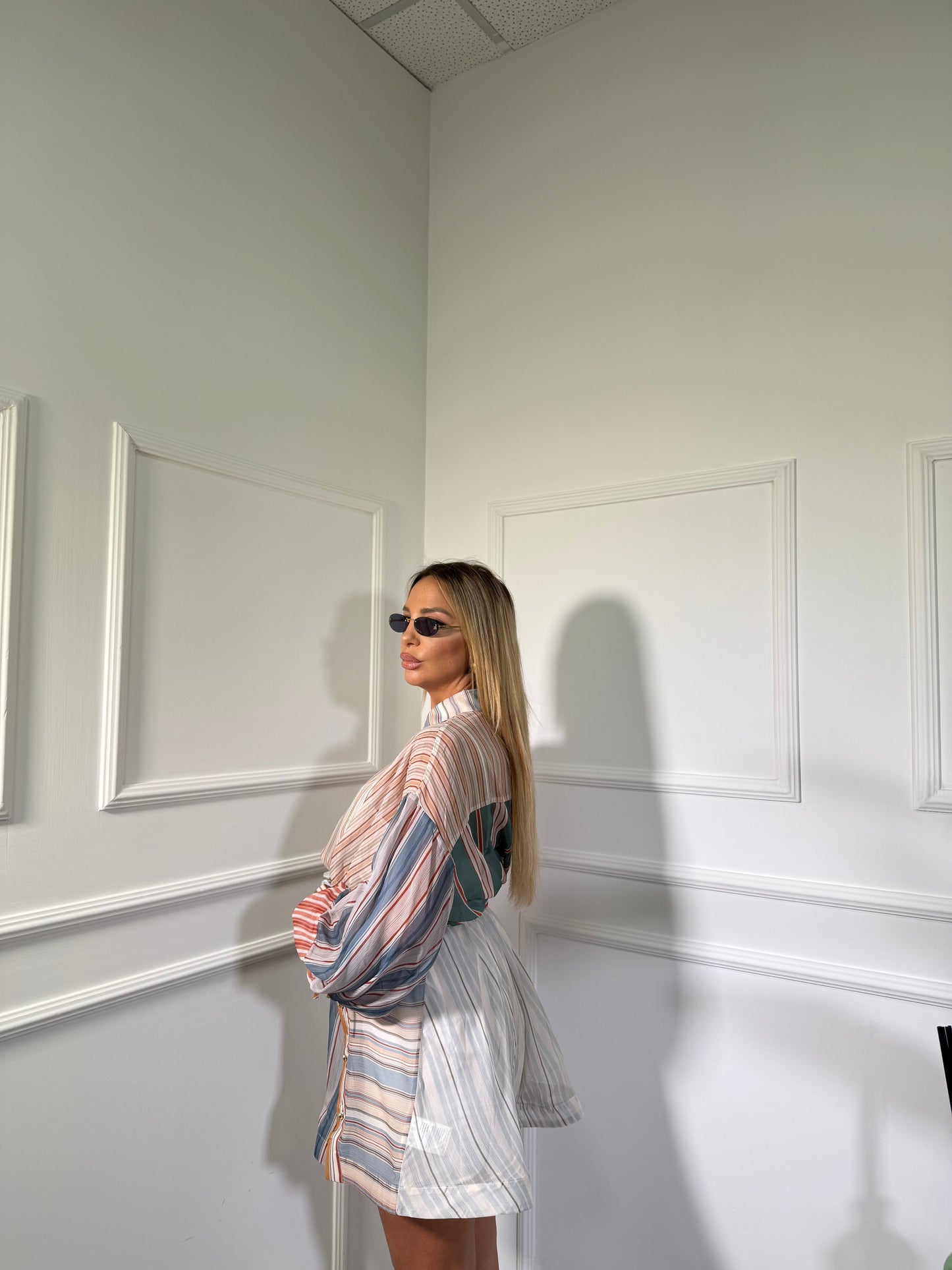 Abito camicia in chiffon con sottana Sky 0y7252