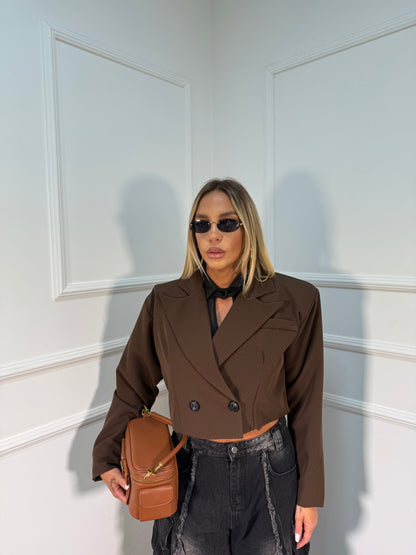 Blazer crop spallina ampia cioccolato 7616