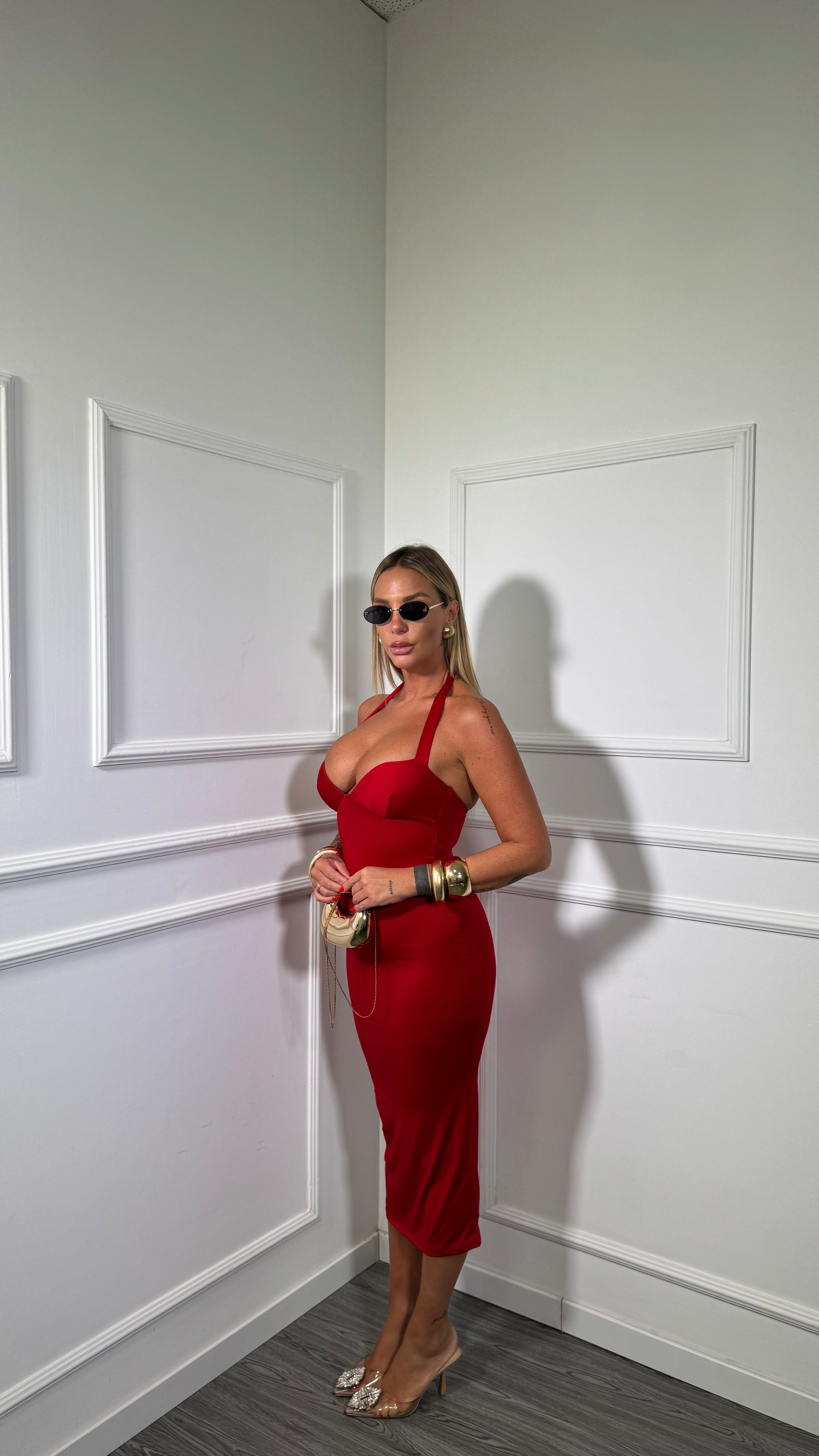 Abito midi in lycra Rochè rosso