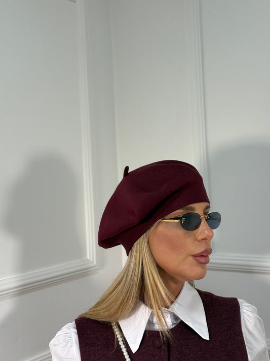 Basco parigino lana rasata bordeaux