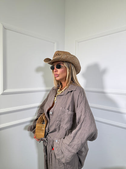 Coordinato in lino (SLIM XS a L) Shaty taupe 25192