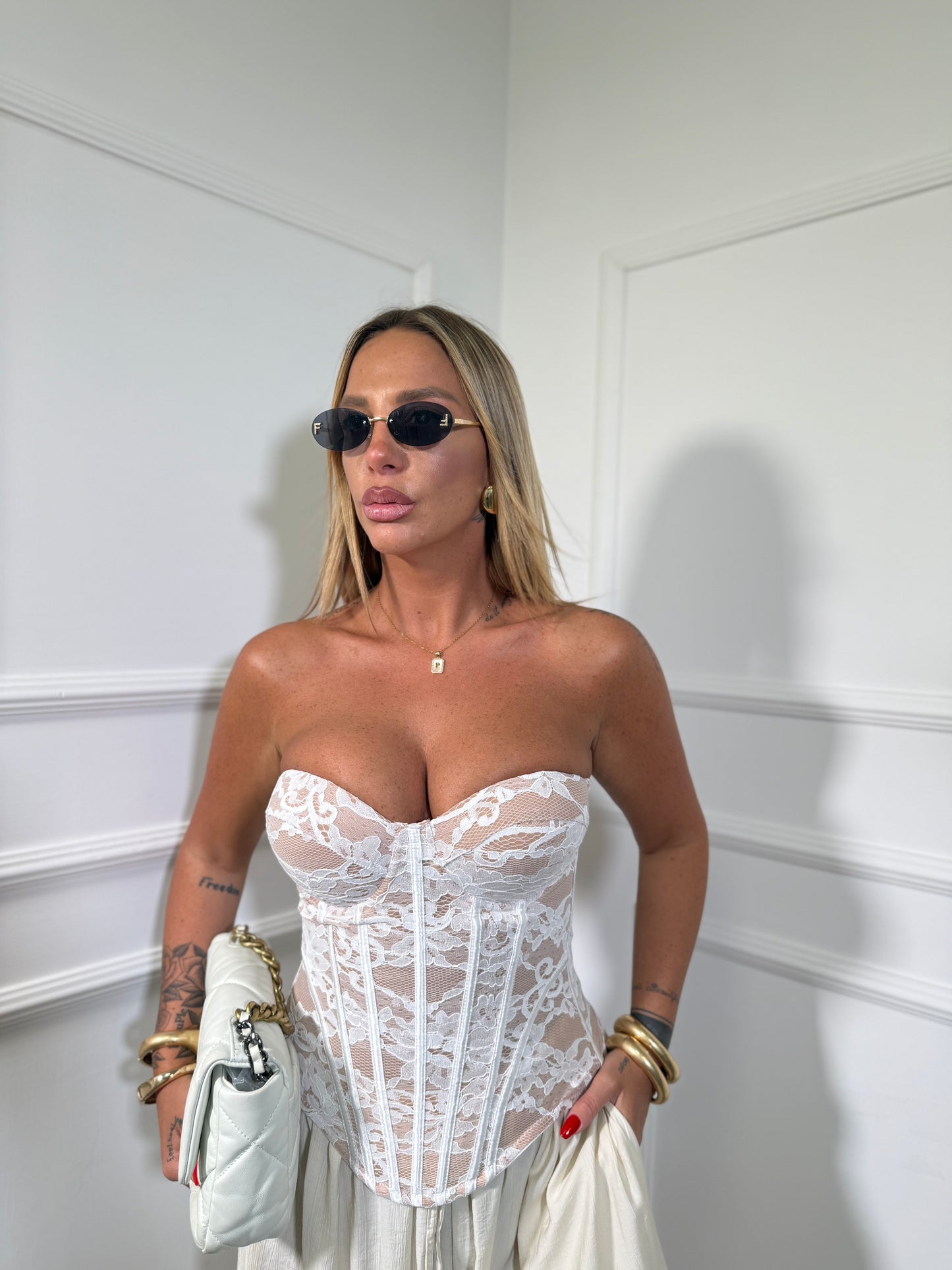 Bustier in pizzo steccato Myra bianco 99926
