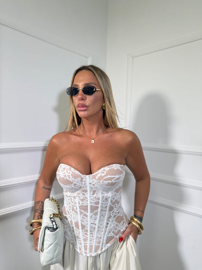 Bustier in pizzo steccato Myra bianco 99926