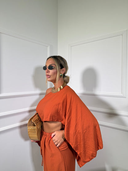 Coordinato in viscosa con top asimmetrico Clodia arancio 7060