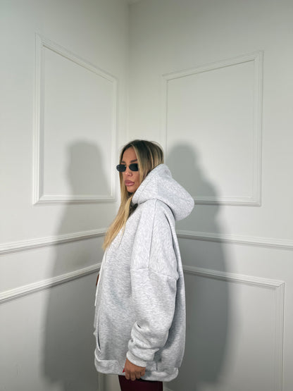 Felpa oversize con cappuccio in pile Freedom grigia