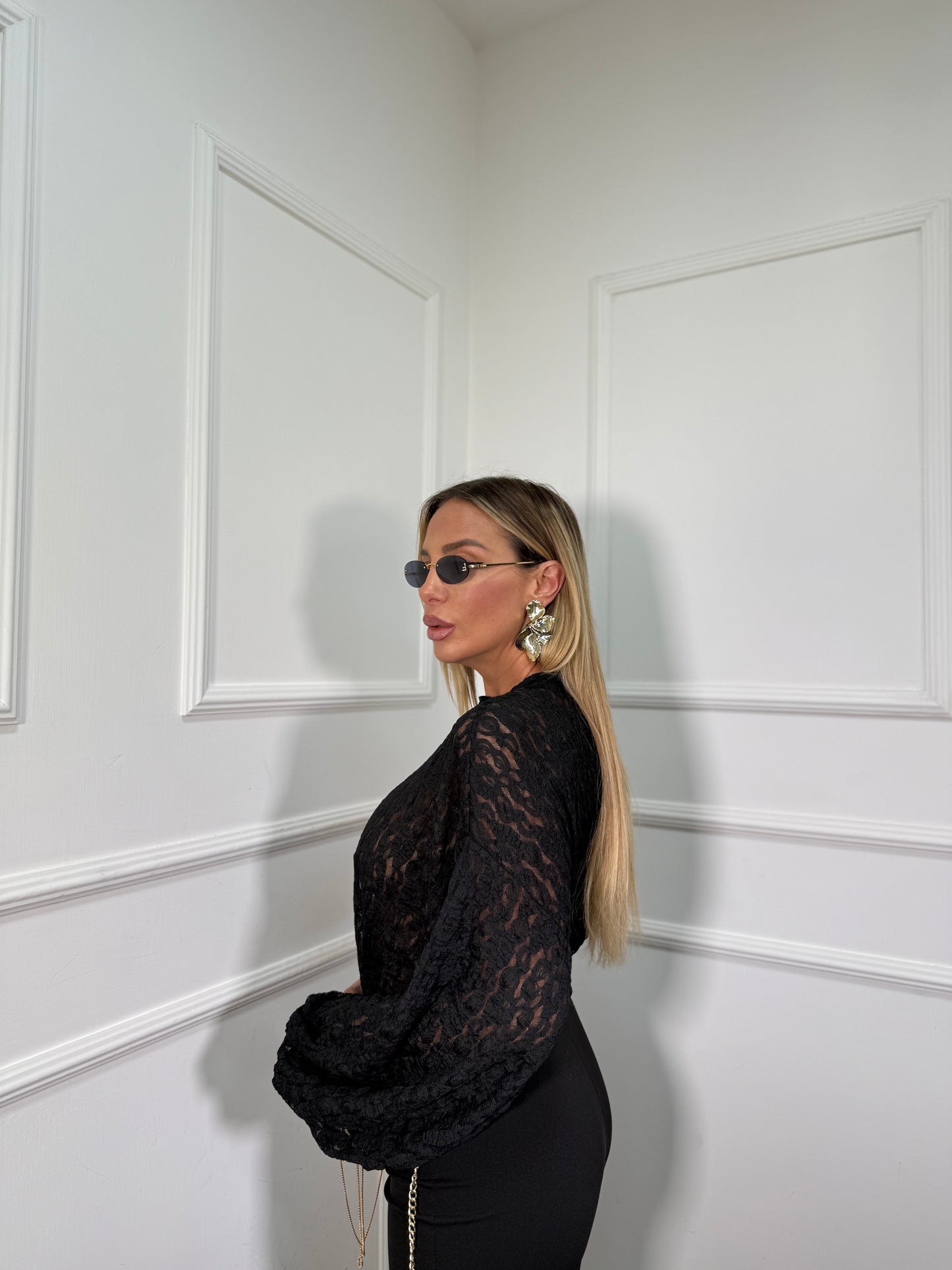 Jumpsuit a palazzo con pizzo Hanita nera 45258