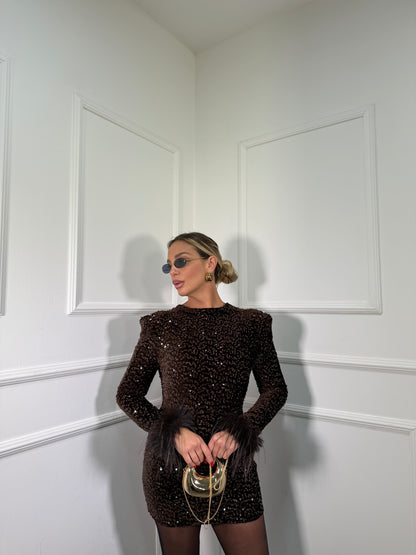 Abito in velluto e micro paillettes Shirley cioccolato 27383