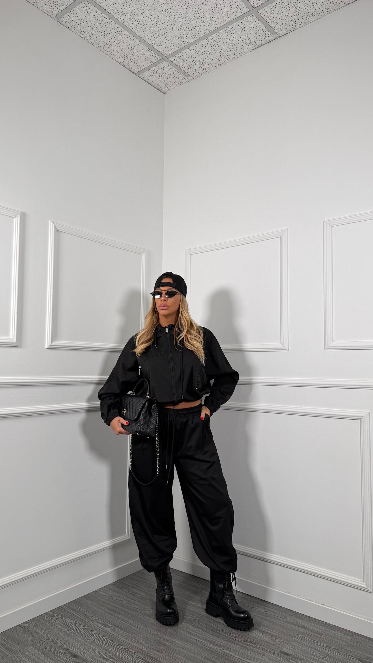 Coordinato tuta con coulisse Croft nero tj905