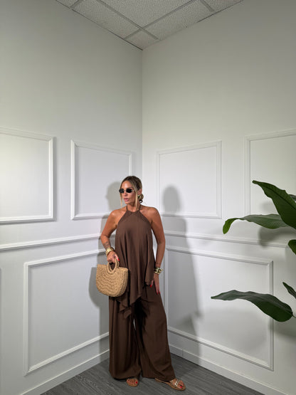 Coordinato con top lungo asimmetrico CURVY Magaluf marrone 8638