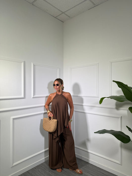 Coordinato con top lungo asimmetrico CURVY Magaluf marrone 8638