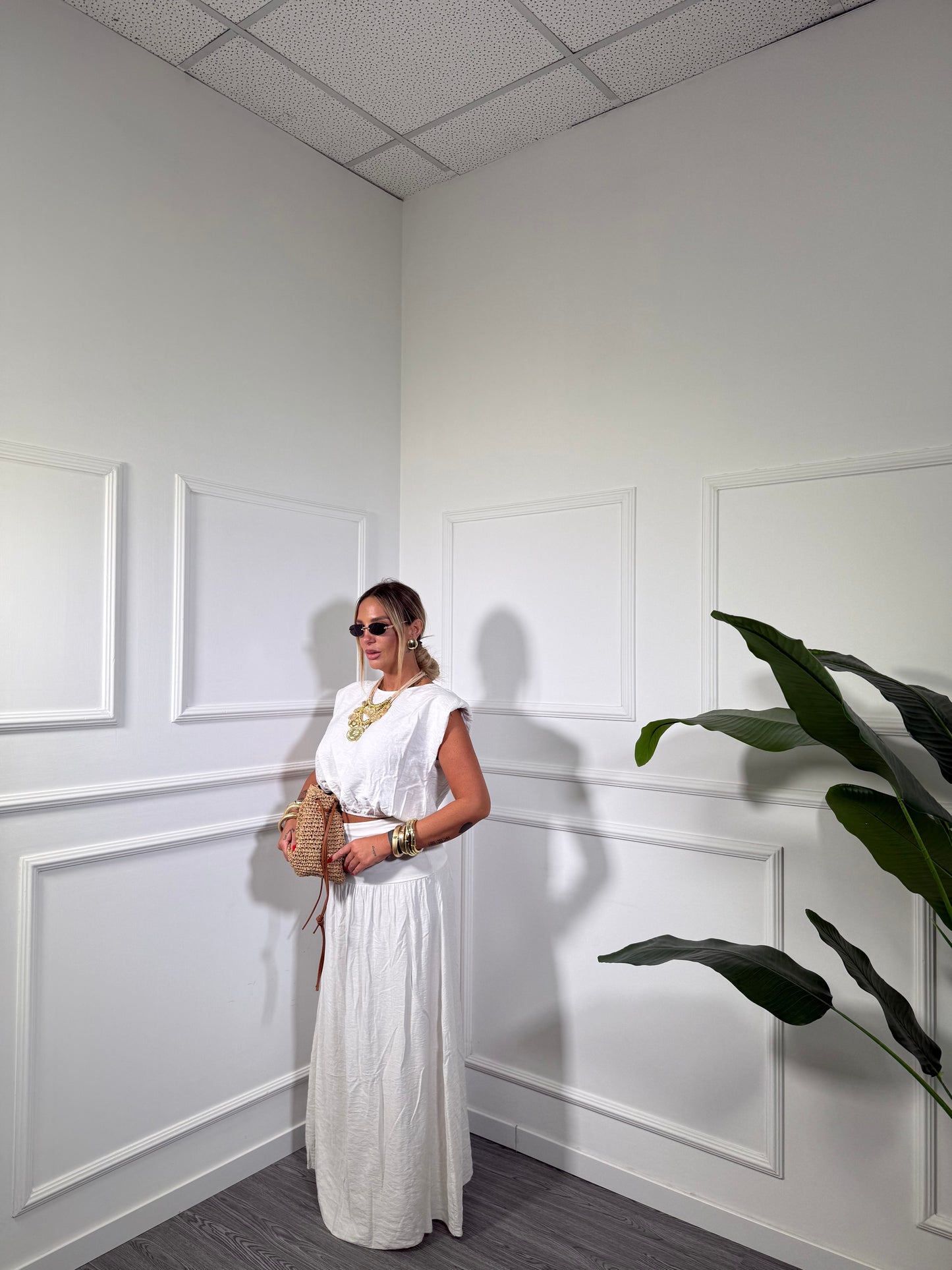 Coordinato misto lino con gonna Havana panna 26152