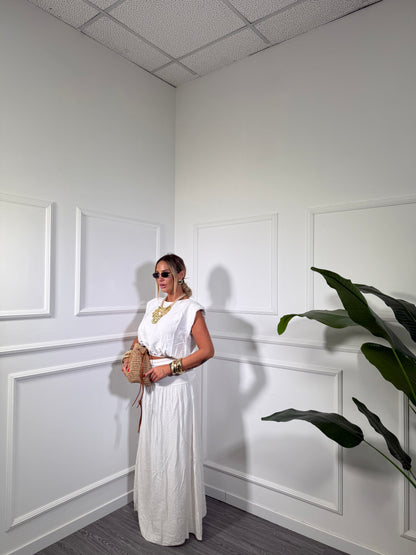 Coordinato misto lino con gonna Havana panna 26152