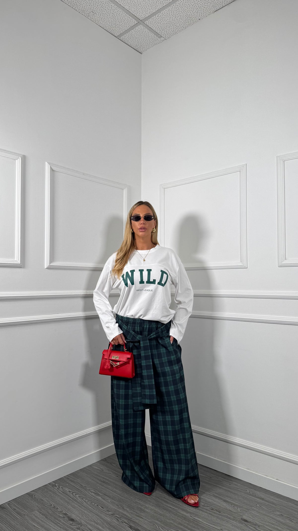 Pantaloni palazzo a quadri con gonna  Larry blu/verde 7952