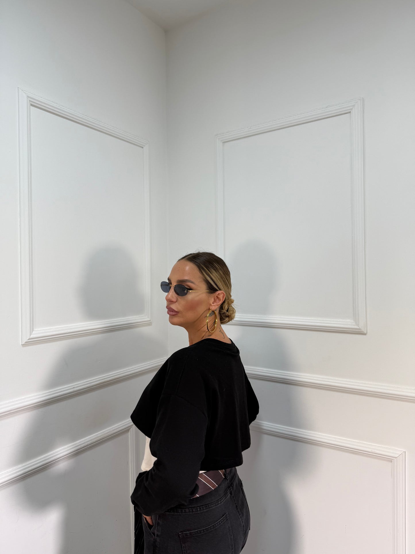 Shirt crop con canotta nero 5504