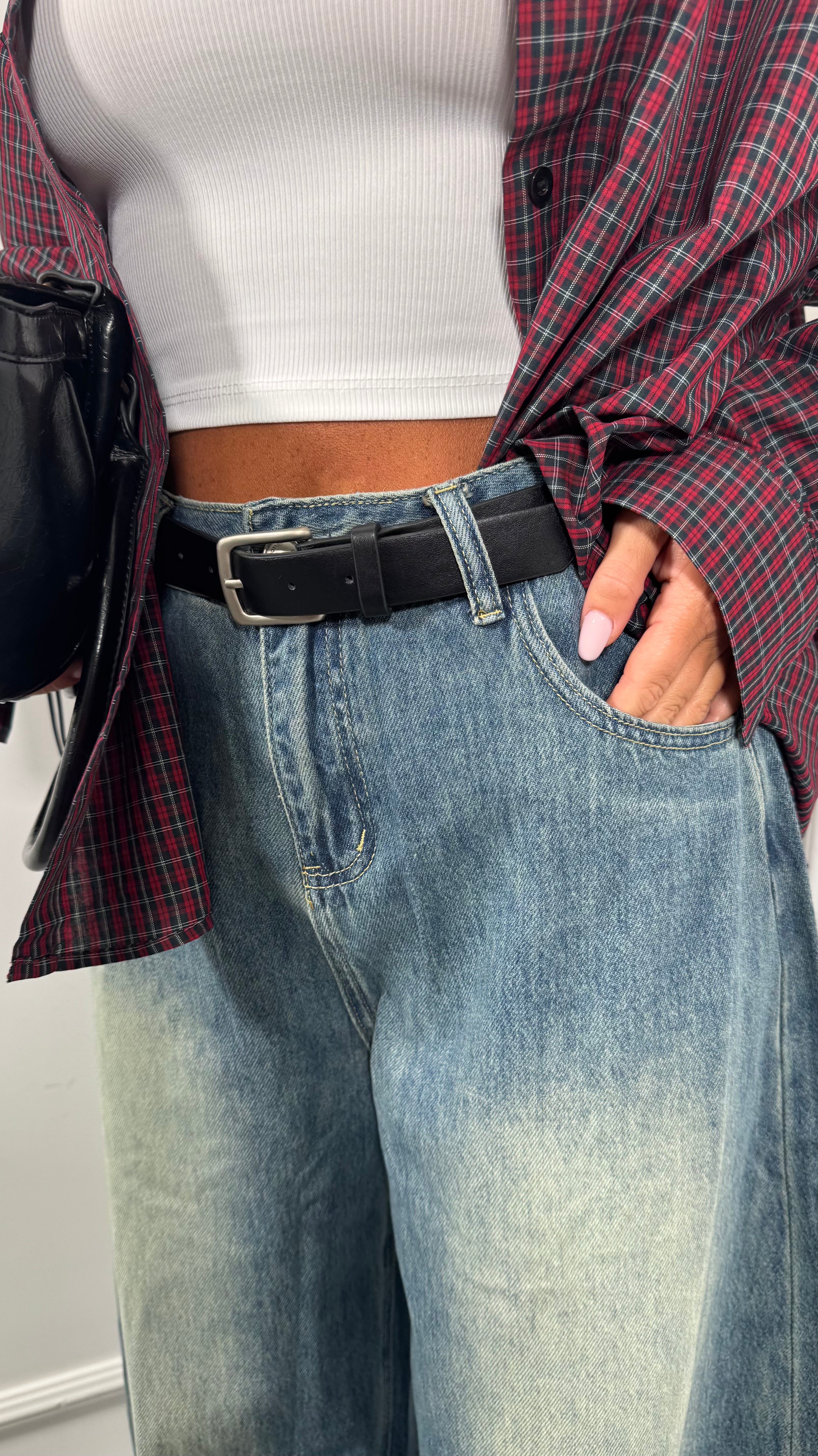 Jeans palazzo balloon effetto sabbiato con cintura 66352