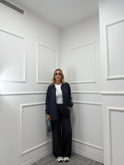 Coordinato gessato Office blu notte 6970