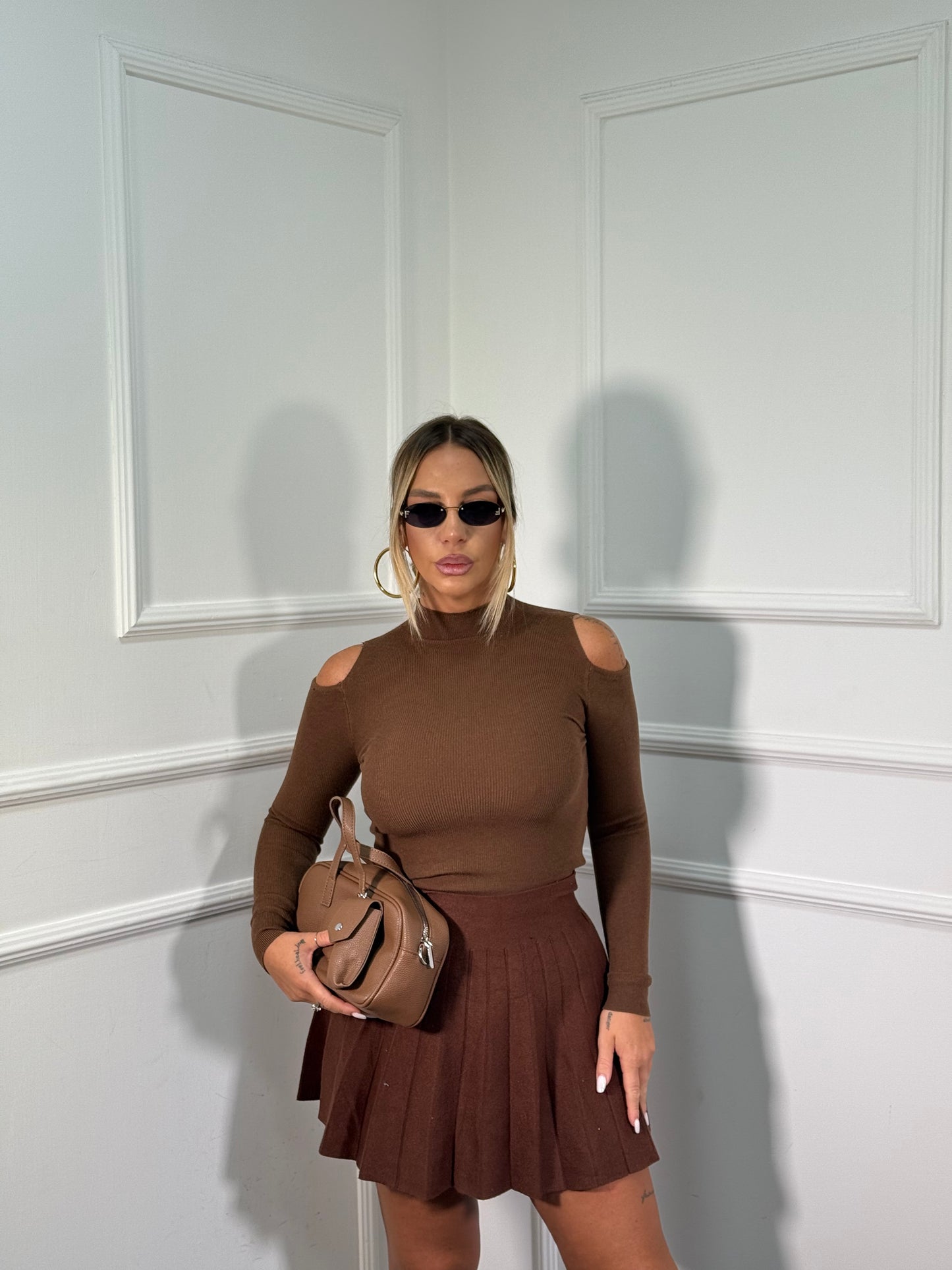 Gonna plissé in lana rasata Blair cacao zs8040