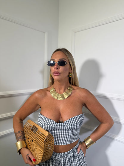 Coordinato a quadretti con top a fascia Summer nero 1395/3322