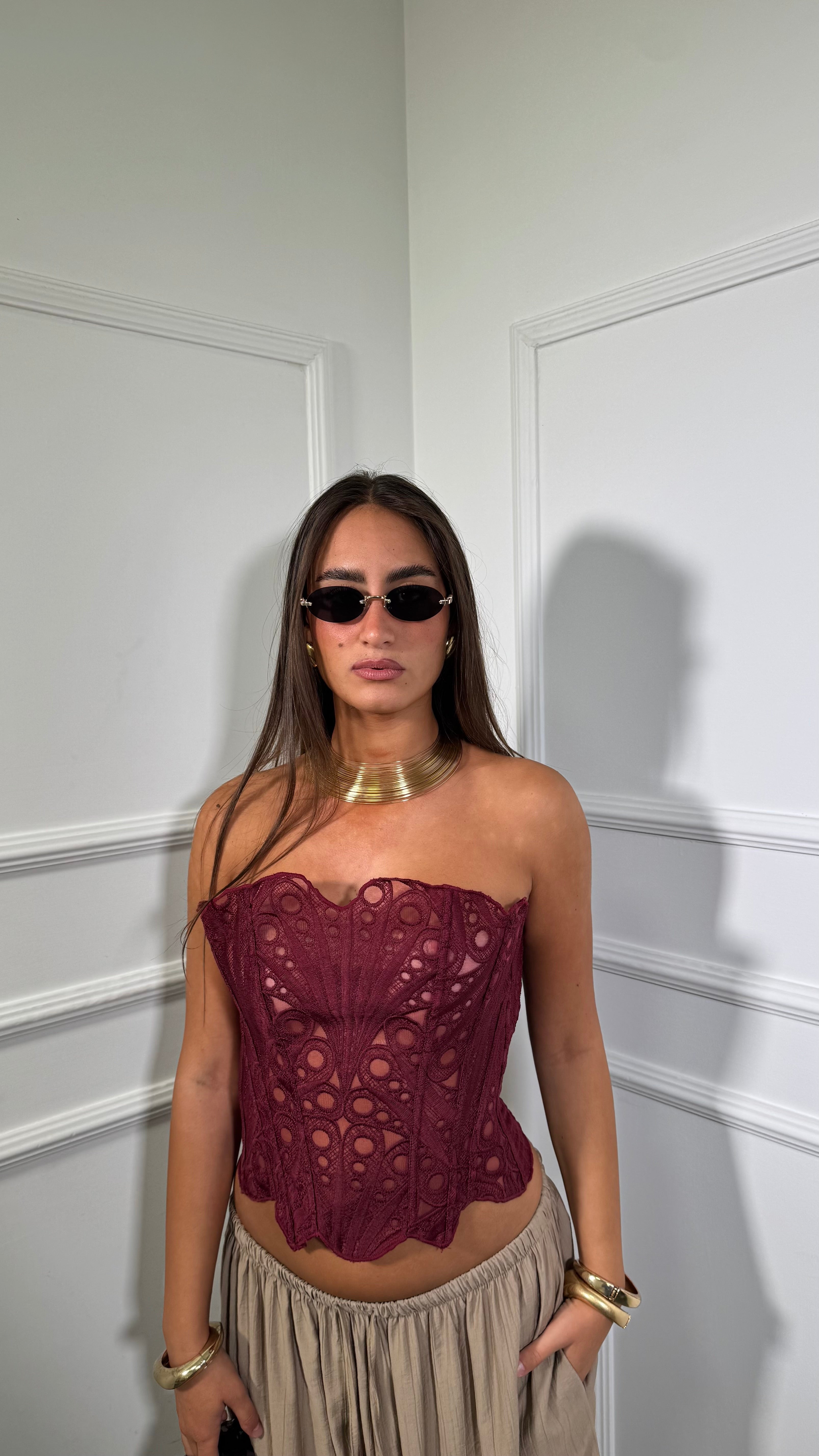 Bustier in macramè Kalos bordeaux 828