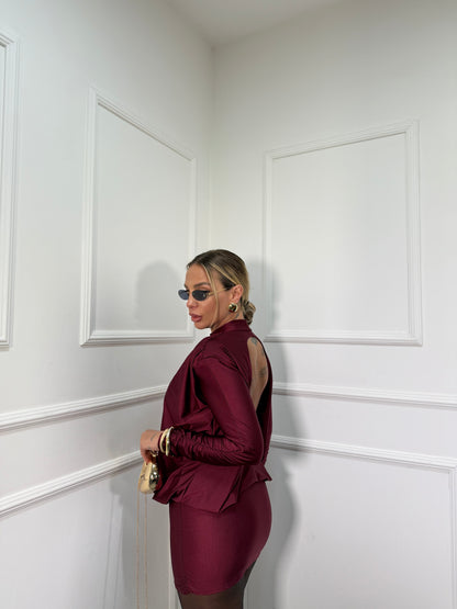 Abito in lycra con scollo sul retro Karol bordeaux 30656