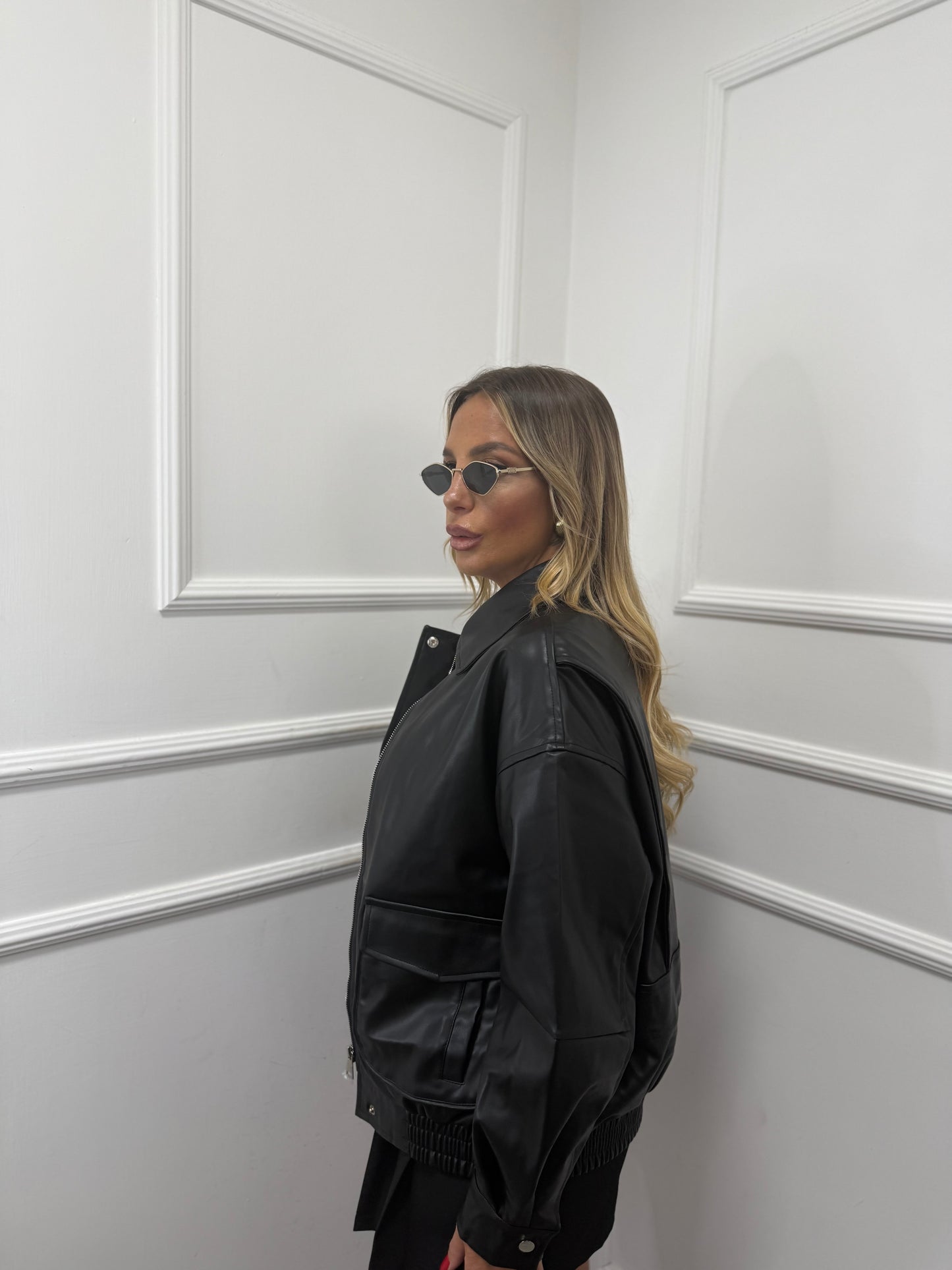 Bomber oversize ecopelle con tasconi Taylor nero 8679