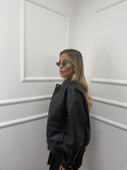 Bomber oversize ecopelle con tasconi Taylor nero 8679