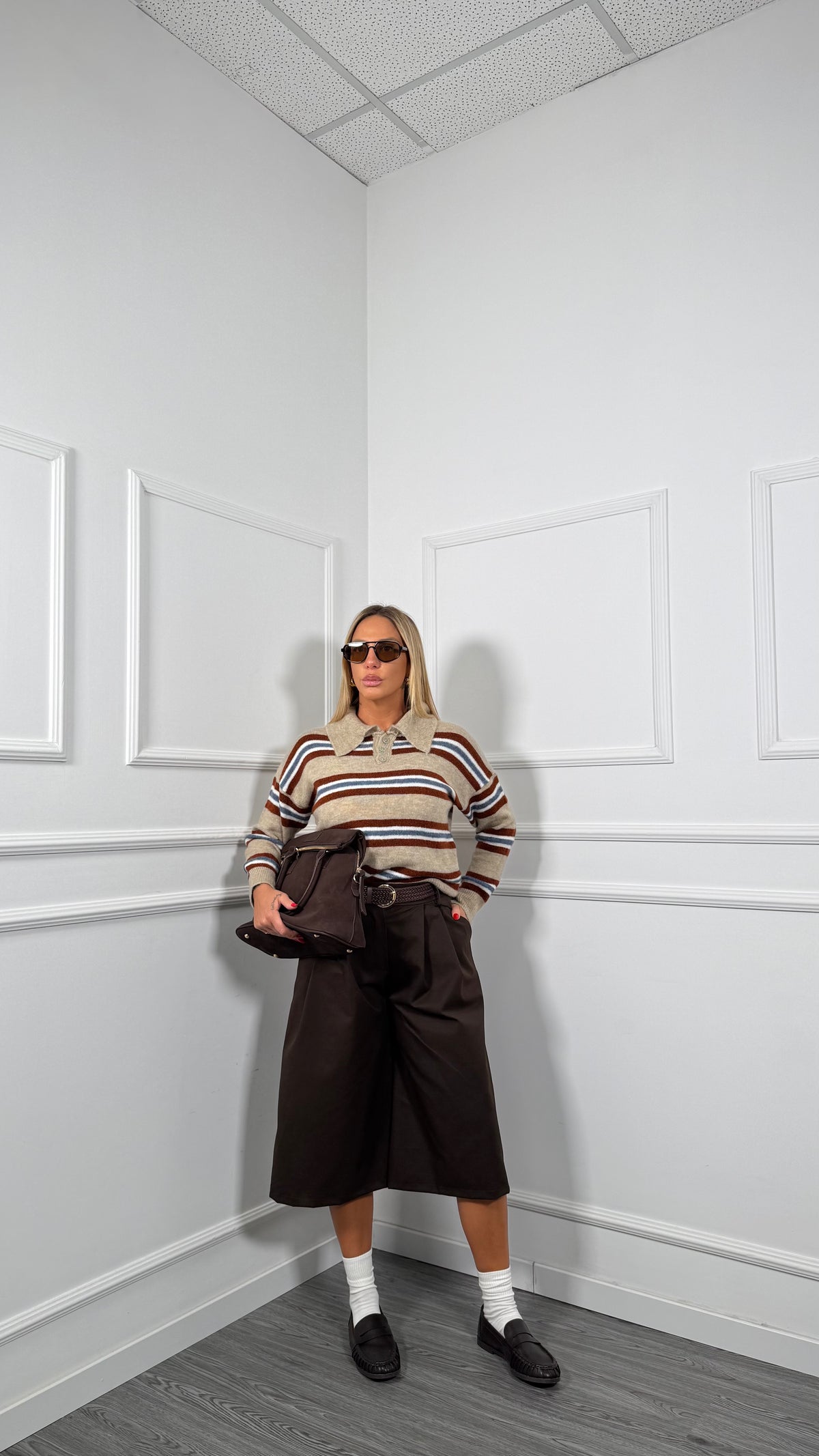 Bermuda oversize con cintura marrone 81570-5